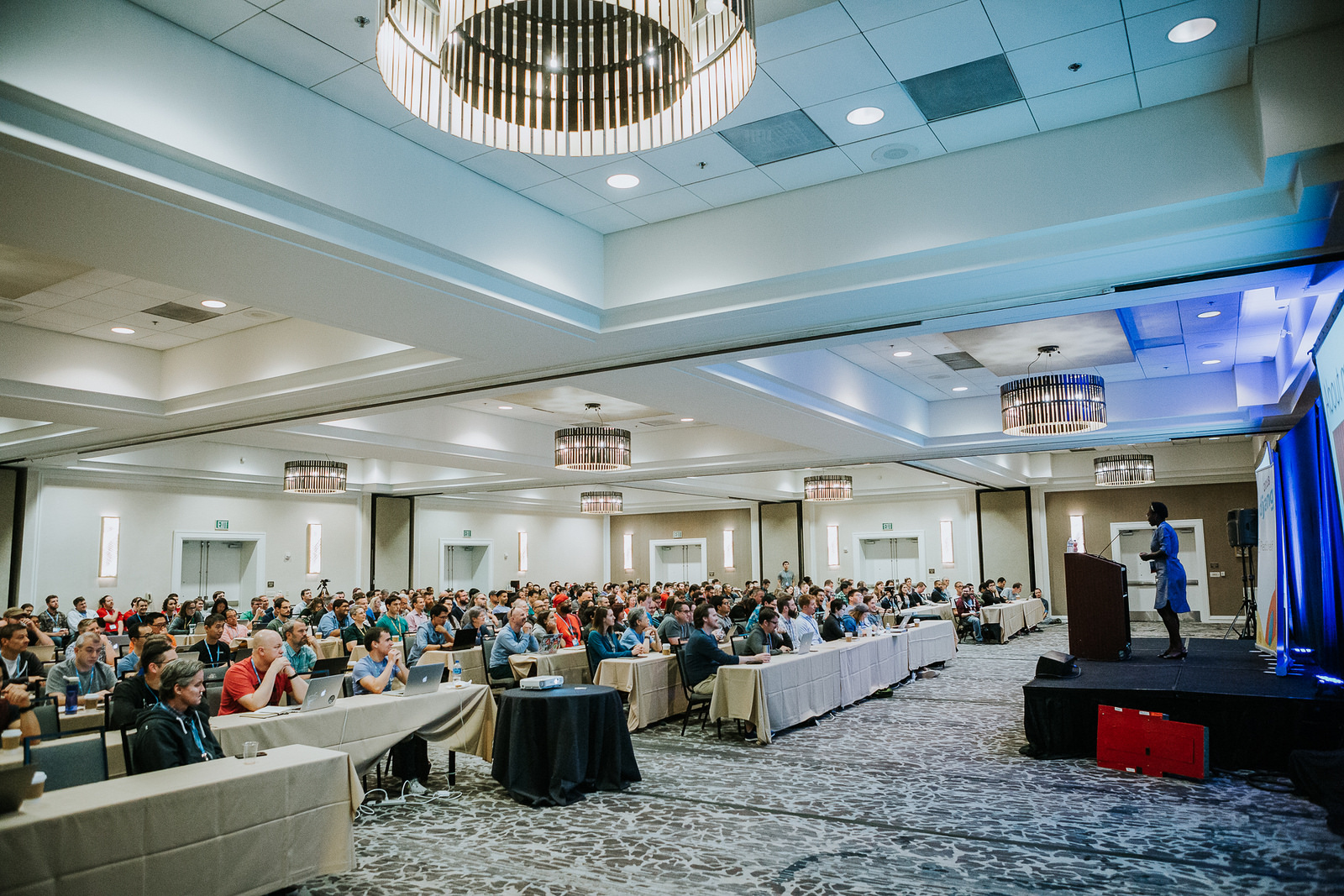 Speaker addressing a crowd at DjangoCon US 2022 in San Diego